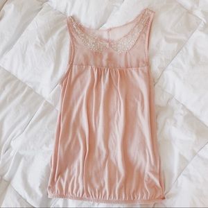 American Eagle Baby Pink Top With Peter Pan Collar